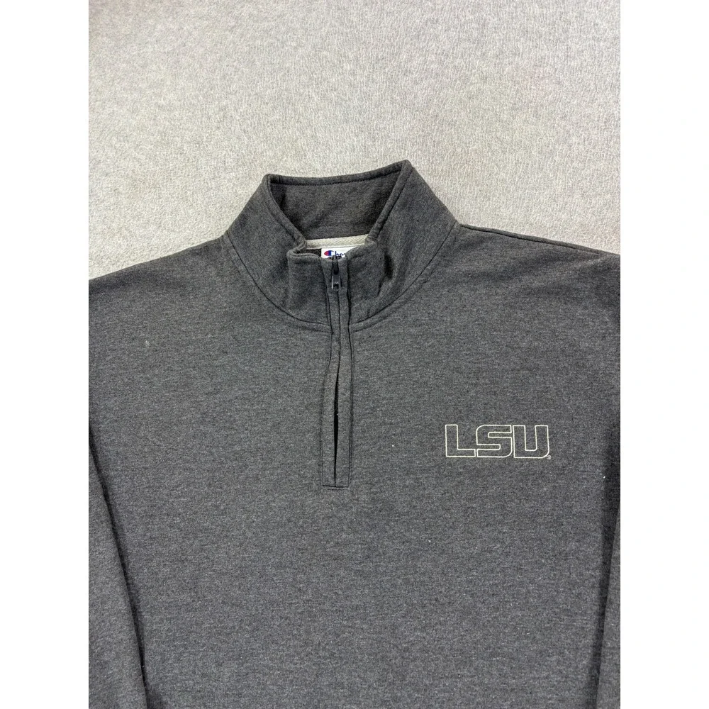 LSU Tigers‎ Stitched Logo 1/4 Zip Pullover Sweatshirt (Men's Large) Gray - Picture 2 of 11